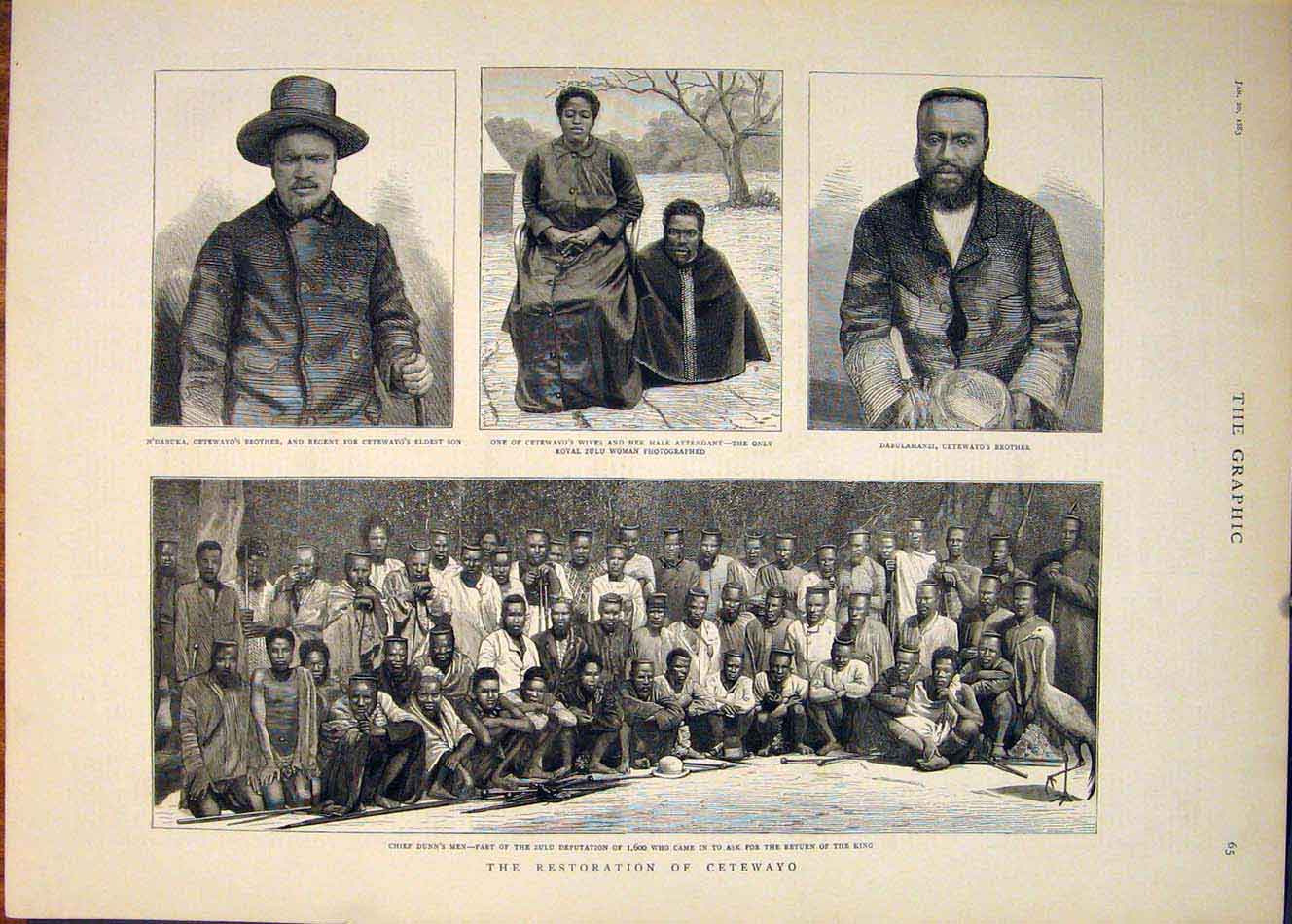 Original Old Antique Print Cetewayo Africa Chief Zulu Dunn 1883 19th