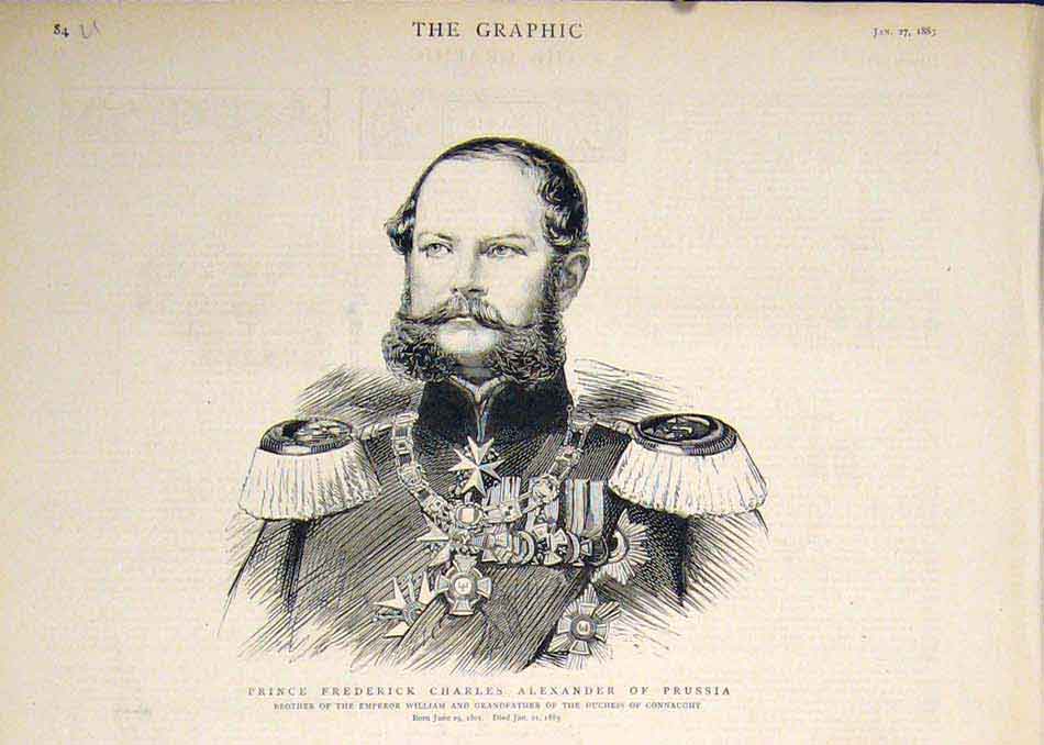 Original Old Antique Print Portrait Prince Alexander Prussia Prussian Connaught