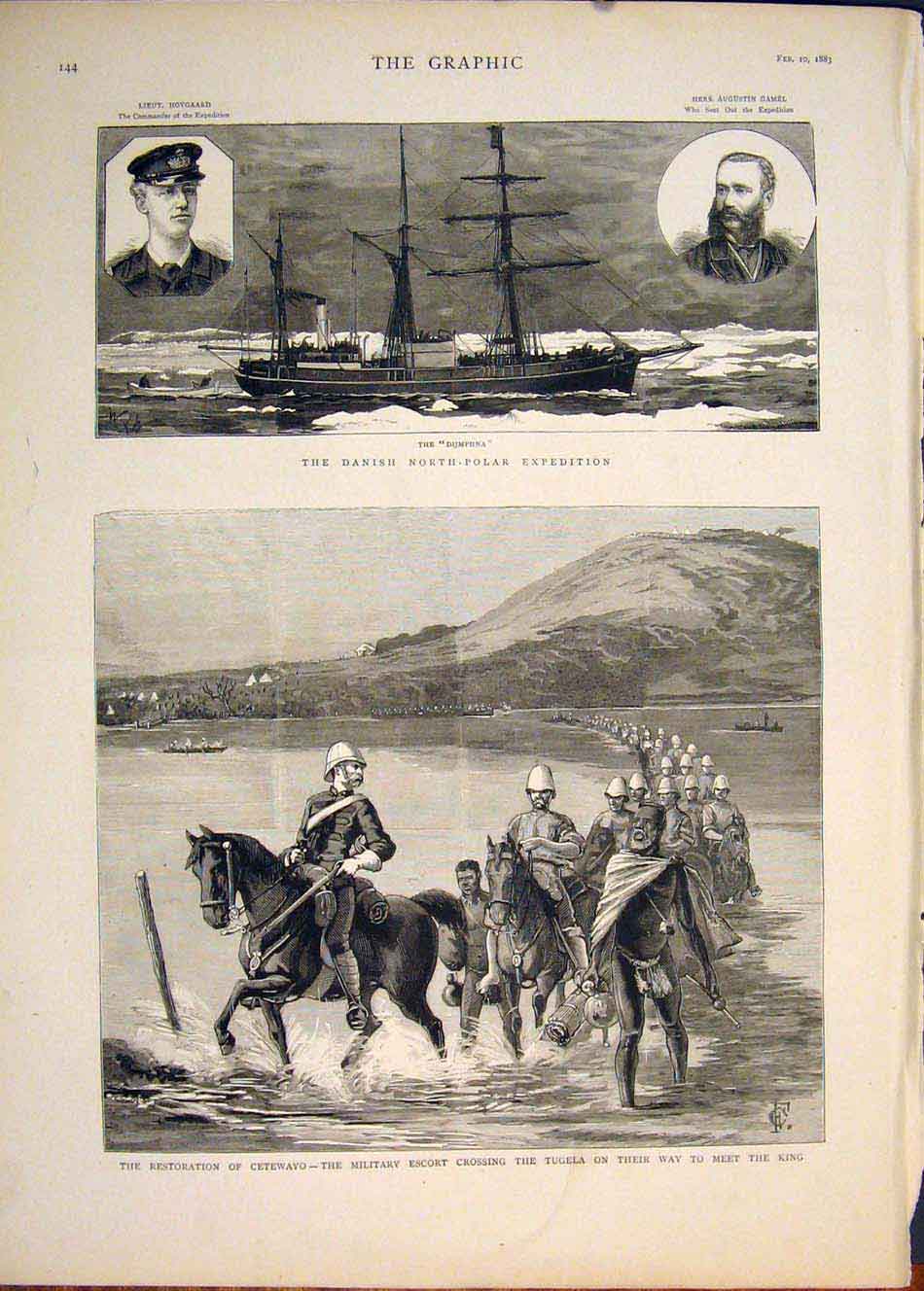 Old Antique Print Danish Polar Expedition Dijmphna Cetewayo Tugela Africa