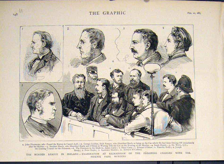 Original Old Antique Print Murder League Ireland Kilmainham Phoenix Brady 1883