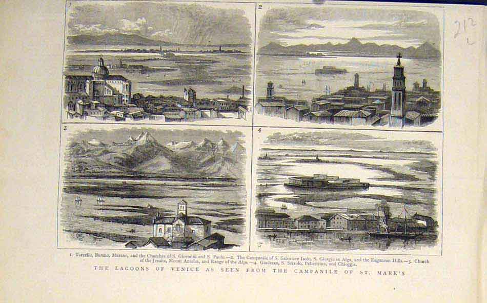 Old Antique Print Laggon Venice Church Jesuit Paolo Isolo Giudecca 1883 19th