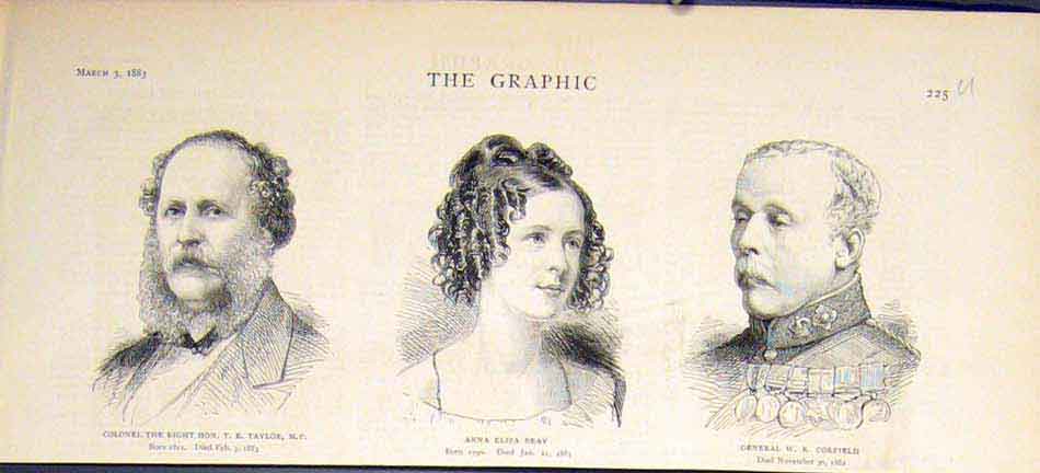 Old Antique Print Portrait Colonel Taylor Anna Bray General Corfield 1883 19th