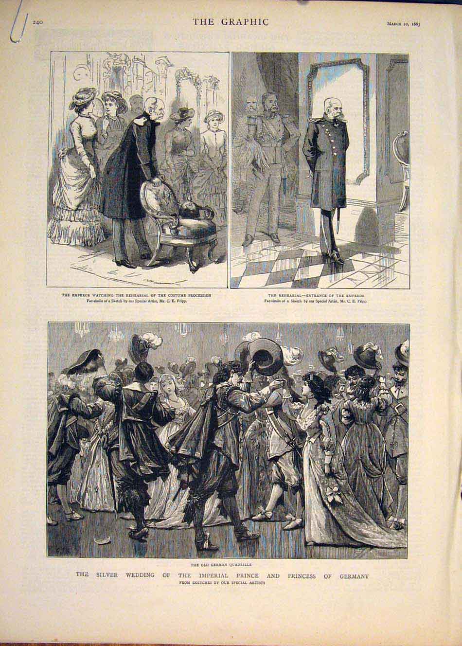 Original Old Antique Print Silver Wedding Imperial Prince Princess Germany 1883