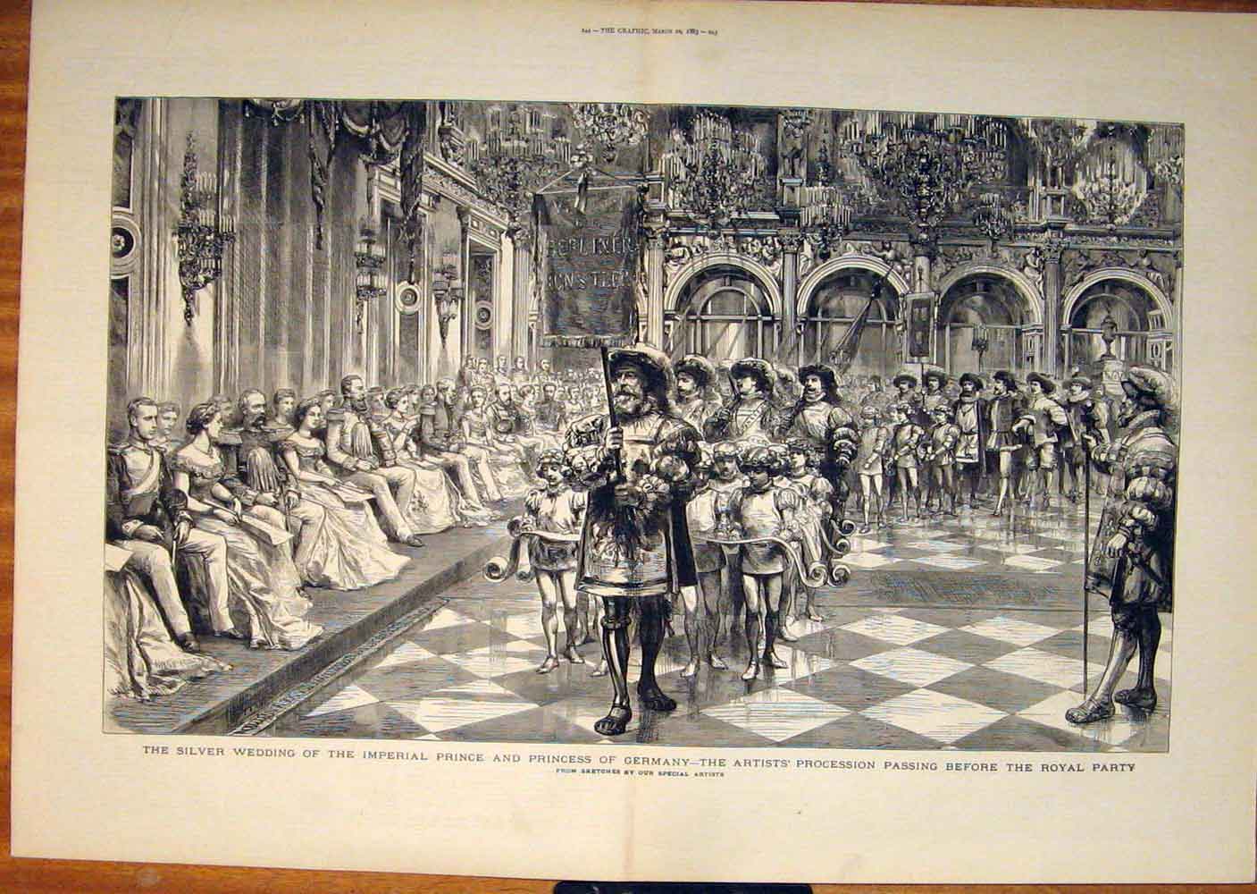 Old Antique Print Silver Wedding Imperial Prince Germany Procession 1883 19th