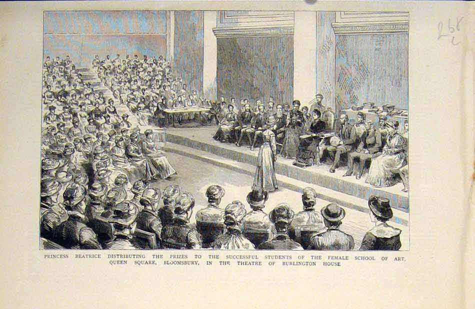 Original Old Antique Print Princess Beatrice Female School Art Burlington House