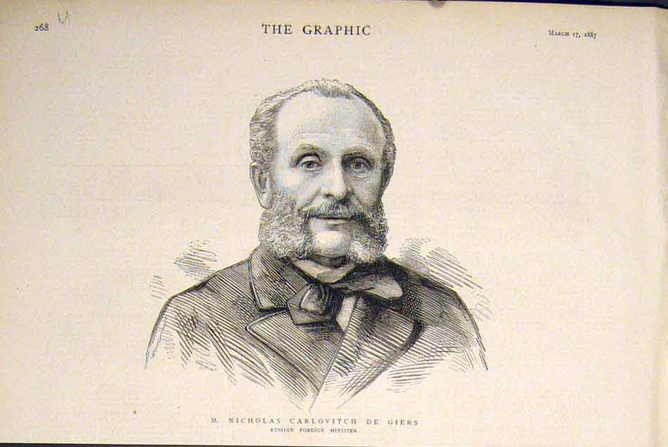 Old Antique Print Portrait Carlovitch De Giers Russian Foreign Minister