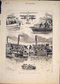 Original Old Antique Print Oxford Cambridge Boat Race London 1883 19th
