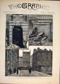 Original Old Antique Print Explosion Office Government Board Whitehall 1883 19th