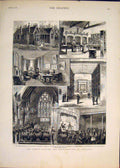 Original Old Antique Print Queen Pavilion Aldershot Sketches Church 1883 19th