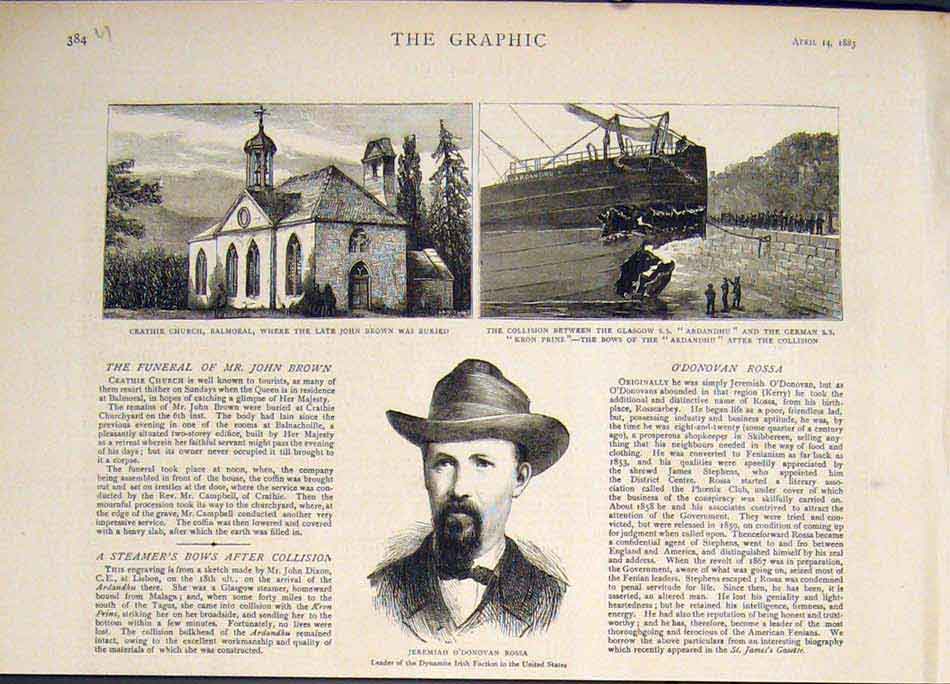 Old Antique Print Crathie Church Balmoral John Brown Rossa Irish Ardandhu