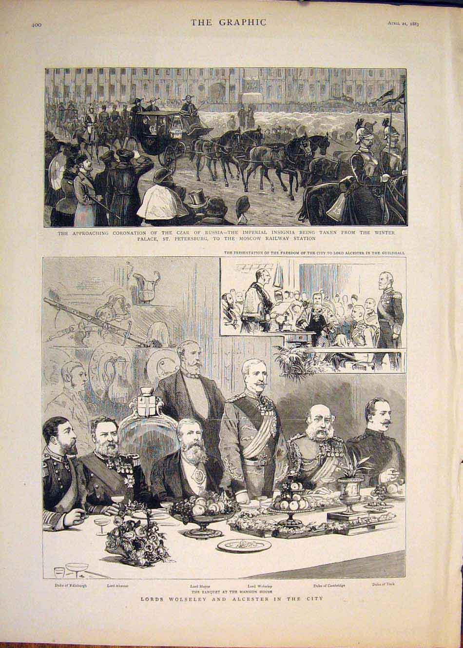Old Antique Print Coronation Czar Russia Moscow Railway Wolseley Alcester