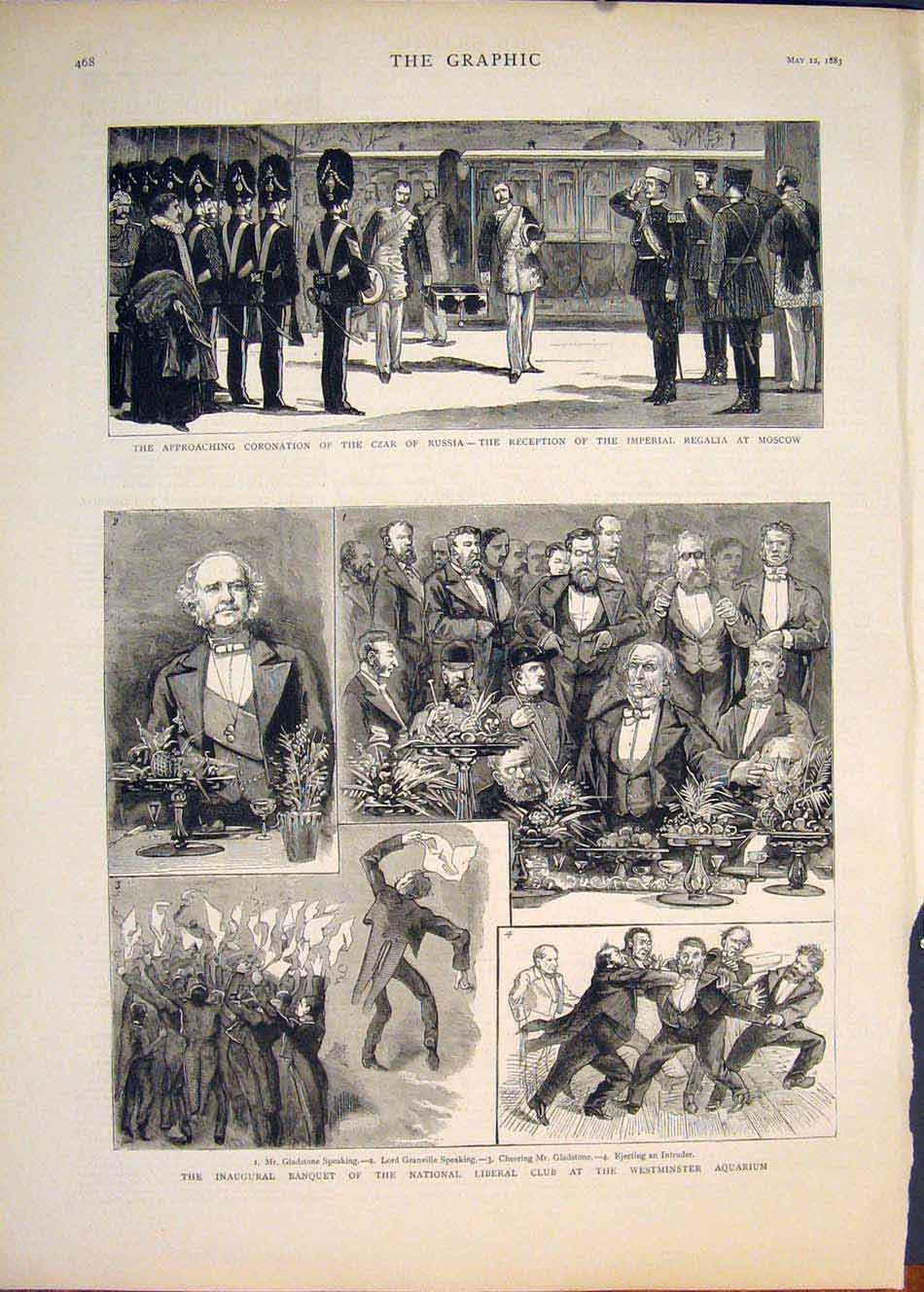 Old Antique Print Czar Russia Imperial Moscow Banquet Liberal Westminster