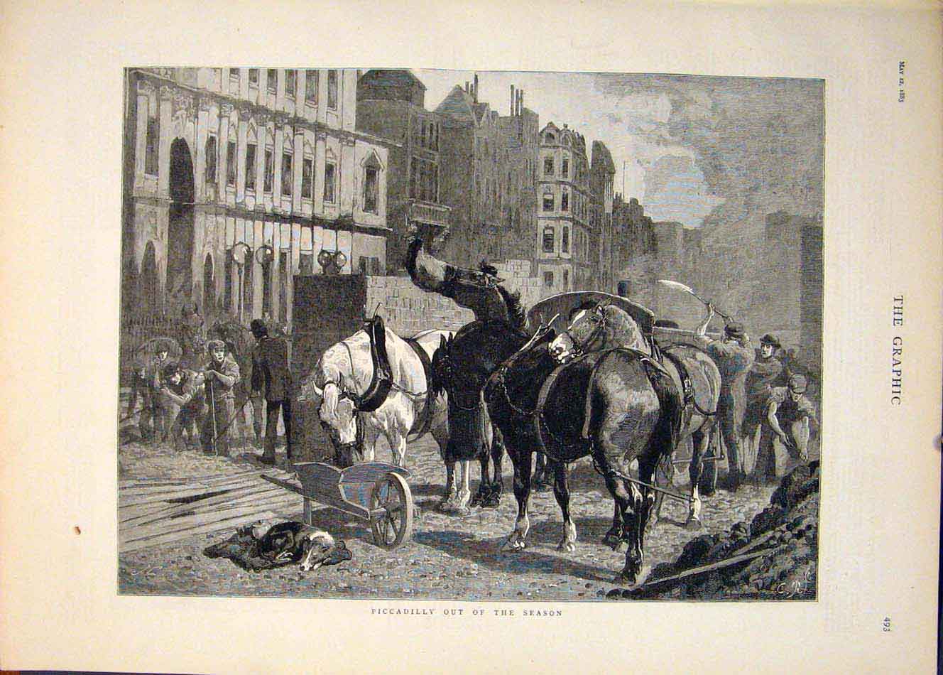 Original Old Antique Print Piccadilly London Streets Street 1883 19th