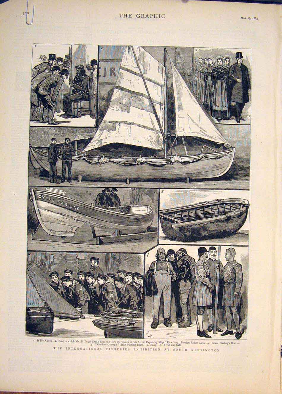 Old Antique Print Fisheries Exhibition Kensington Malborough Fisherwomen