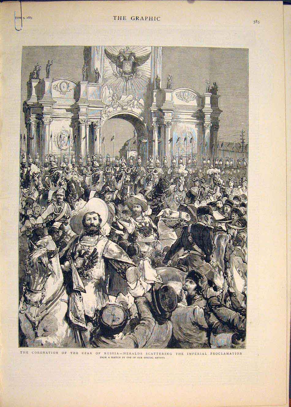 Original Old Antique Print Coronation Czar Russia Asiatic Kremlin Moscow 1883