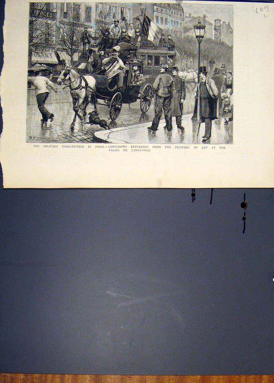 Old Antique Print Military Paris Conscripts Palais De L'Industrie Fance