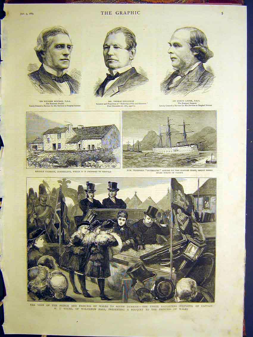 Original Old Antique Print Bowman Holloway Lister Prince Wales Durham Euphrates
