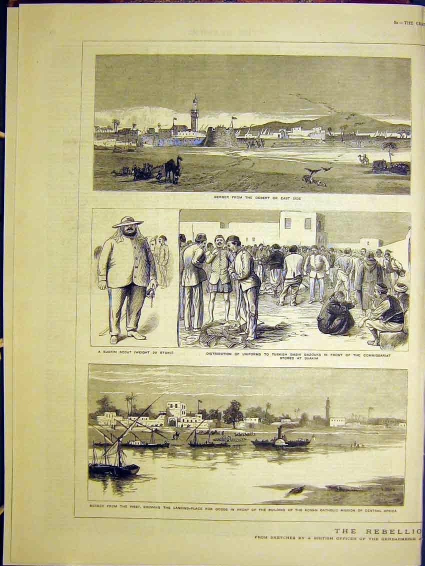 Original Old Antique Print Rebellion Soudan Berber Suakim Scout Ladies 1884