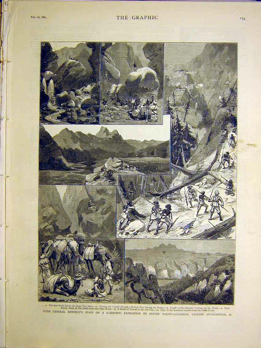 Original Old Antique Print Kennedy Afghanistan Expedition Staff Scientific 1884