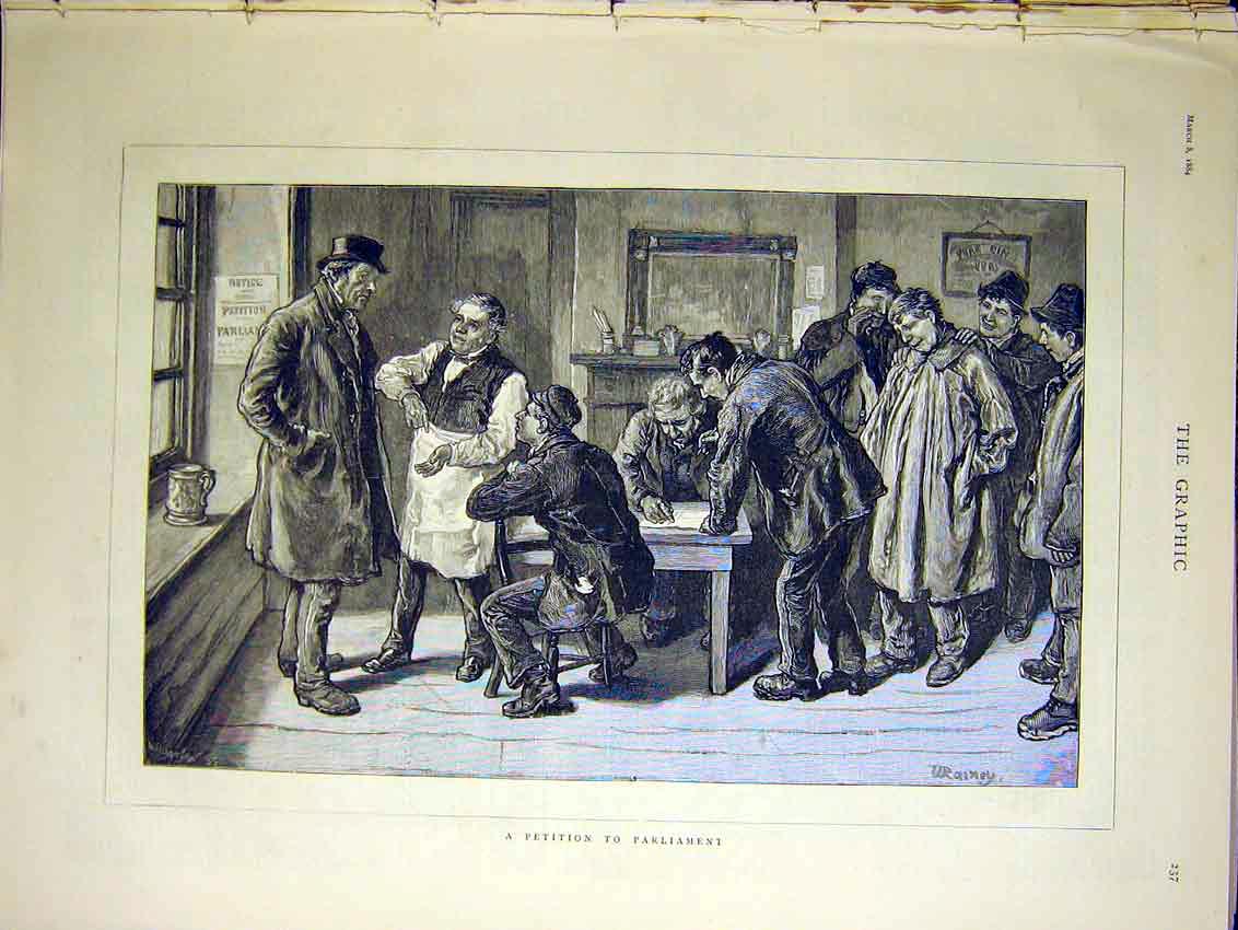 Original Old Antique Print Petition Parliament People 1884 19th