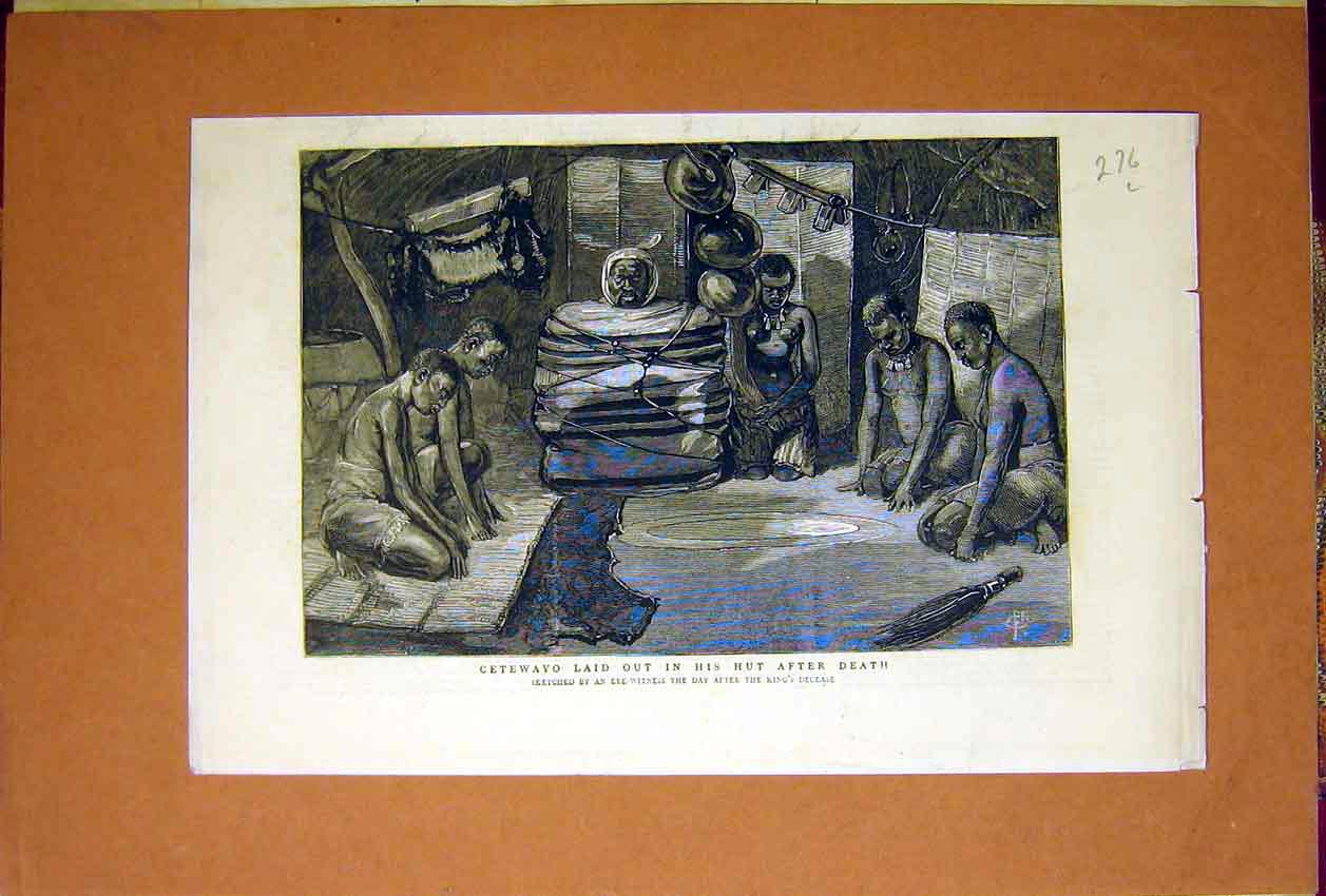 Original Old Antique Print Cetewayo Death King Deceased Funeral Africa 1884