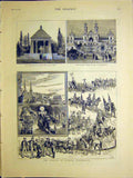 Original Old Antique Print Carnival Lucerne Switzerland Rome Nice 1884 Victorian