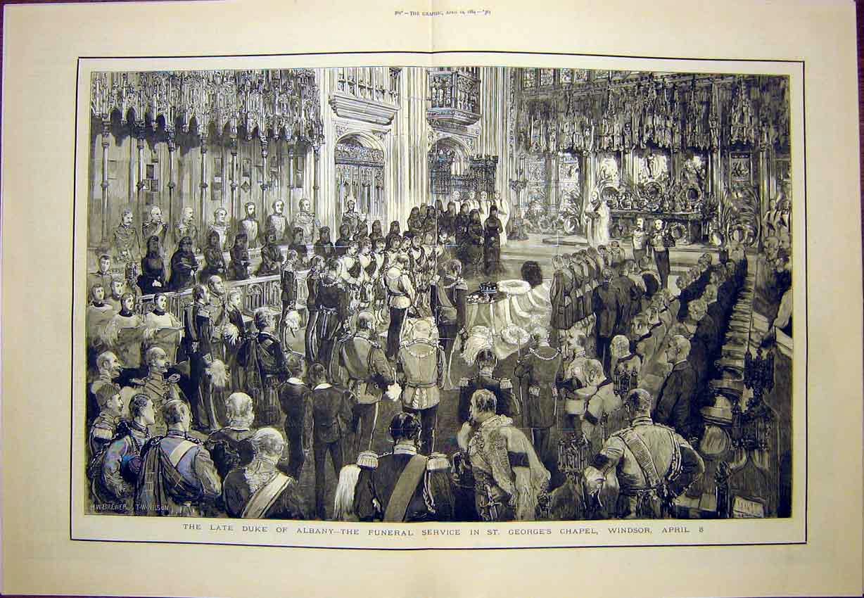 Original Old Antique Print Duke Albany Funeral Chapel Windsor 1884 Victorian
