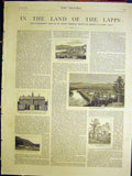 Original Old Antique Print Lapps Ultima Thule Norway Sketches Church 1884 19th