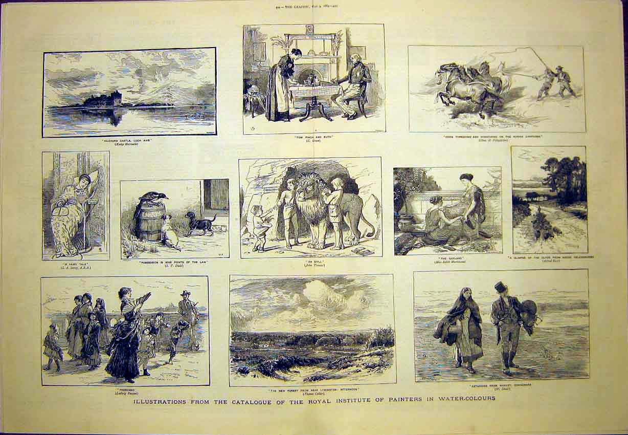 Original Old Antique Print Illustrations Royal Institute Painters Fine Art 1884