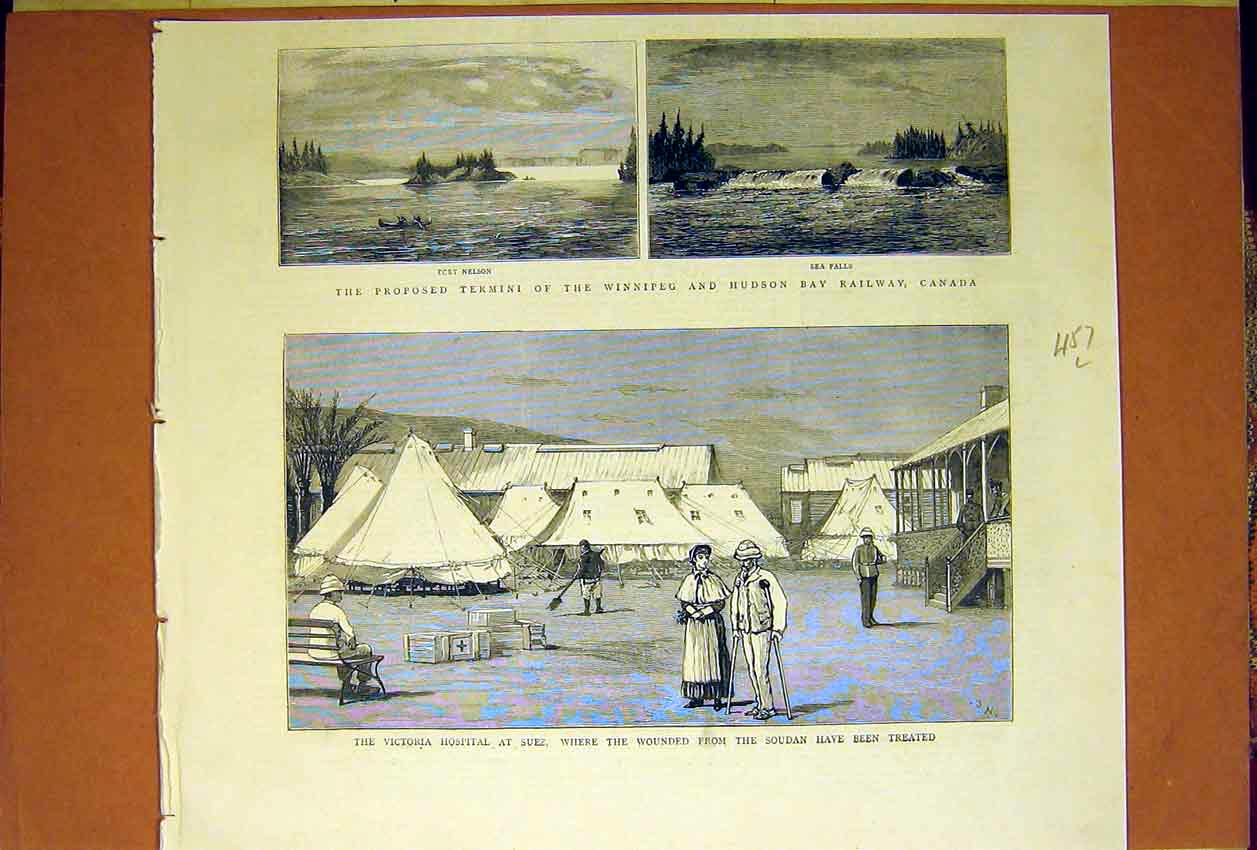 Old Antique Print Winnipeg Hudson Railway Canada Soudan Victoria Hospital