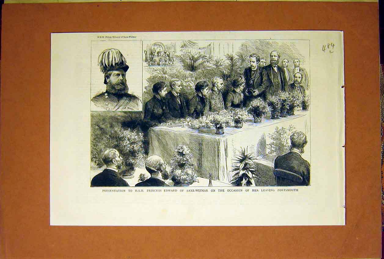 Original Old Antique Print Princess Edward Saxe-Weimar Portrsmouth 1884 19th
