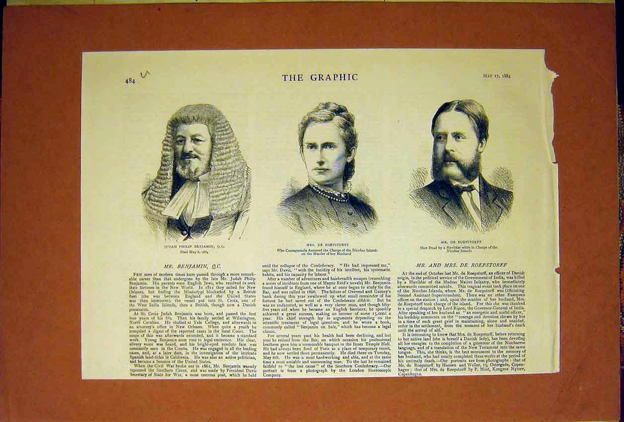 Original Old Antique Print Portrait Benjamin Roepstorff Nicobar Islands 1884