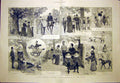 Old Antique Print Park Afternoon Sketches Children Ladies Horse Dog 1884 19th