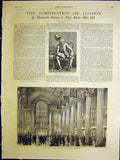 Original Old Antique Print Corporation London History Mansion House School 1884