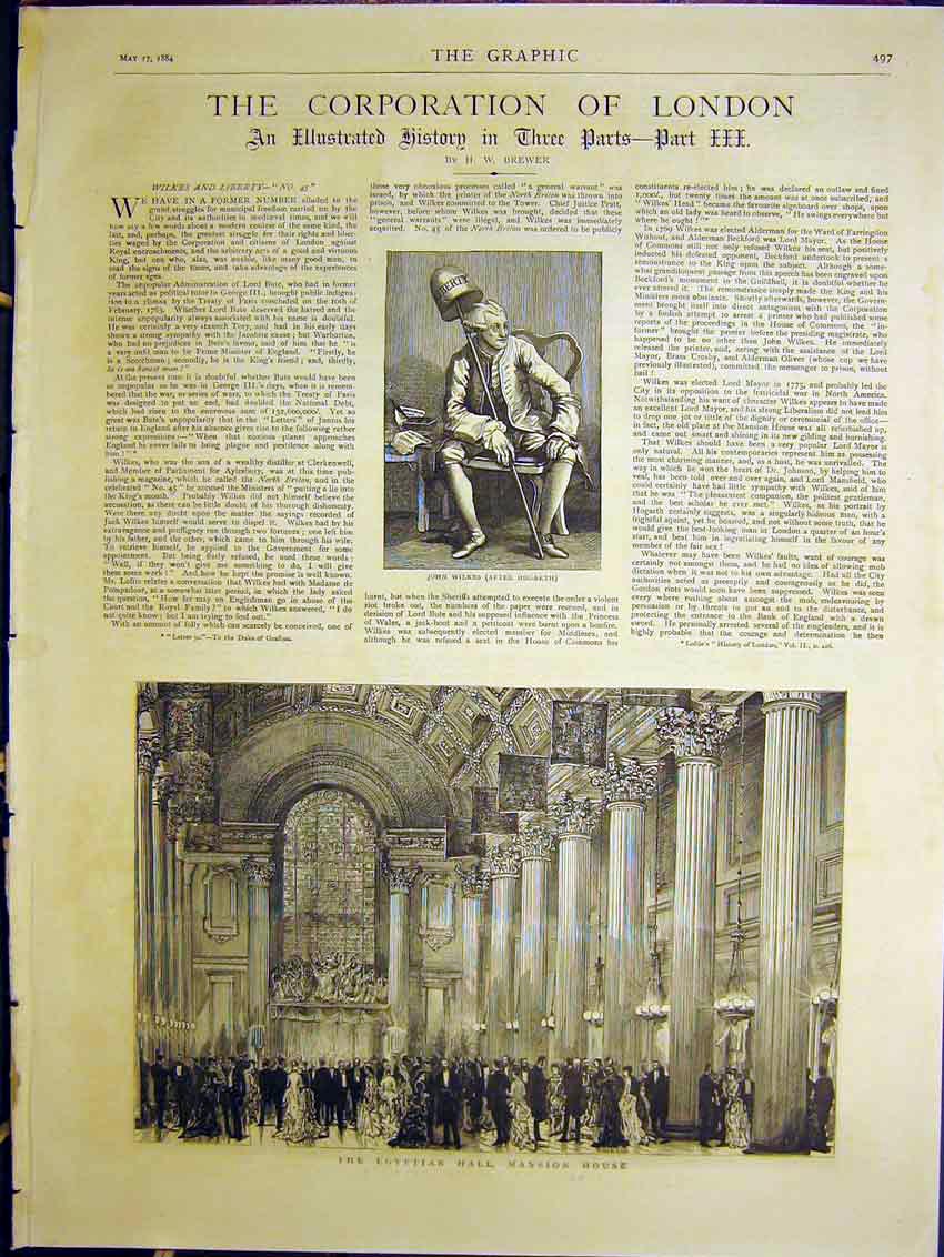 Original Old Antique Print Corporation London History Mansion House School 1884
