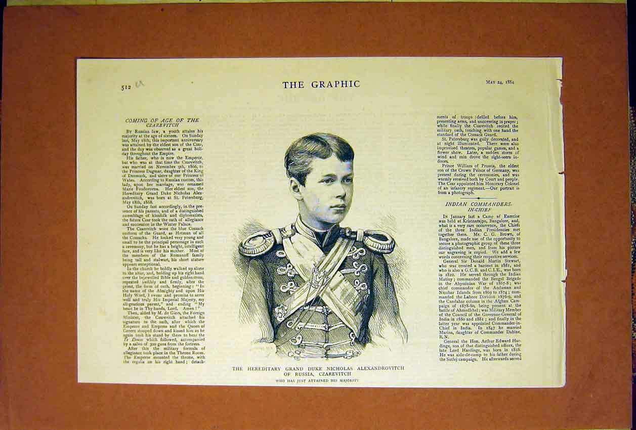 Original Old Antique Print Portrait Duke Alexandrovitch Russia Czarevitch 1884