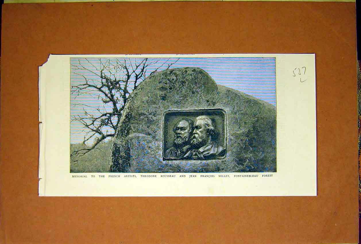 Old Antique Print French Artist Rousseau Millet Fontainbleau Forest 1884 19th