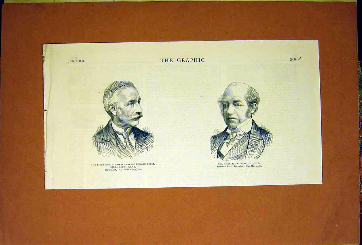 Original Old Antique Print Portrait Frere Goodford Provost Eton 1884 Victorian