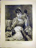 Original Old Antique Print Coquette Lady Portrait Herbo Fine Art 1884 Victorian