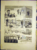 Original Old Antique Print Holiday Season Sea Beach Rain 1884 19th