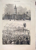 Original Old Antique Print Building Design Imperial Institute Kensington 1887