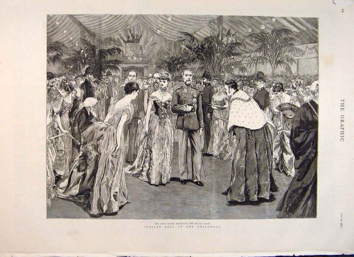 Old Antique Print Ball Guildhall Buckingham Palace Concert Sketches 1887 19th