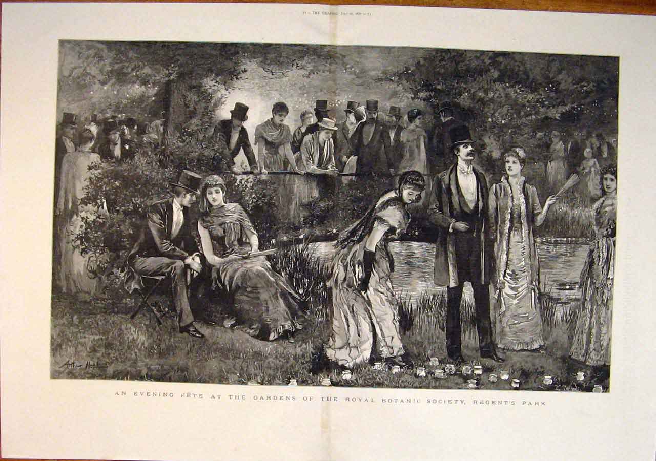 Old Antique Print Fete Gardens Royal Botanic Society Regent'S Park 1887 19th