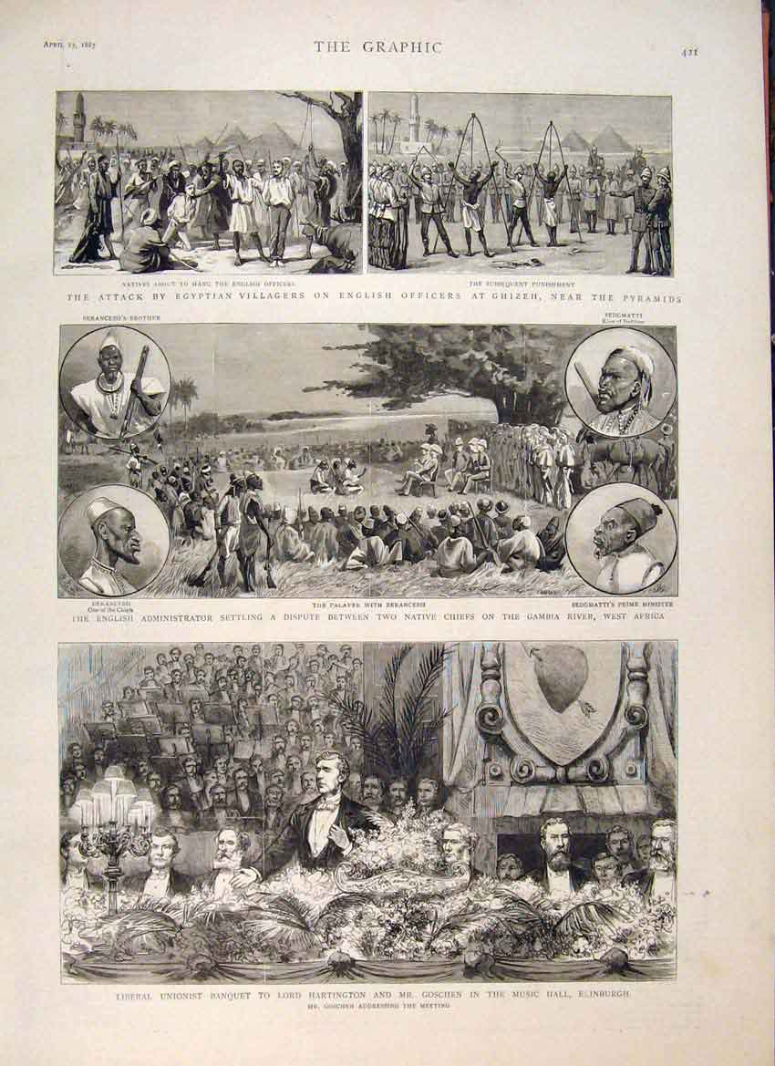 Original Old Antique Print Egypt Officers Gambia River Africa Goschen Edinburgh