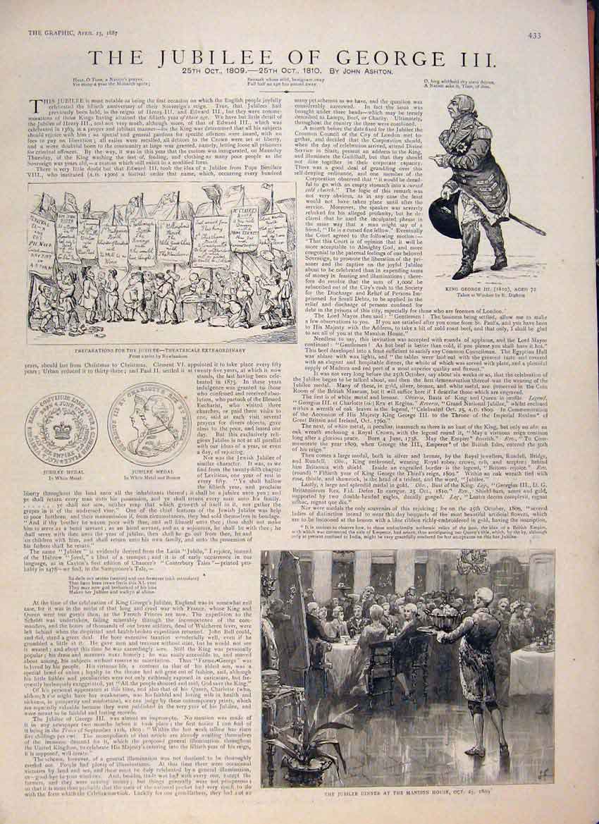 Old Antique Print Jubilee King George Ashton Mansion House Windsor 1887 19th