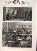Original Old Antique Print Play Room Poor Islington Gymnasium Skittle Alley 1887