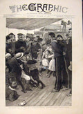 Original Old Antique Print Children Games Tug-Of-War Troopship Boys Girls 1887