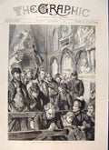 Original Old Antique Print Westminster Abbey Church Cathedral Service 1887 19th