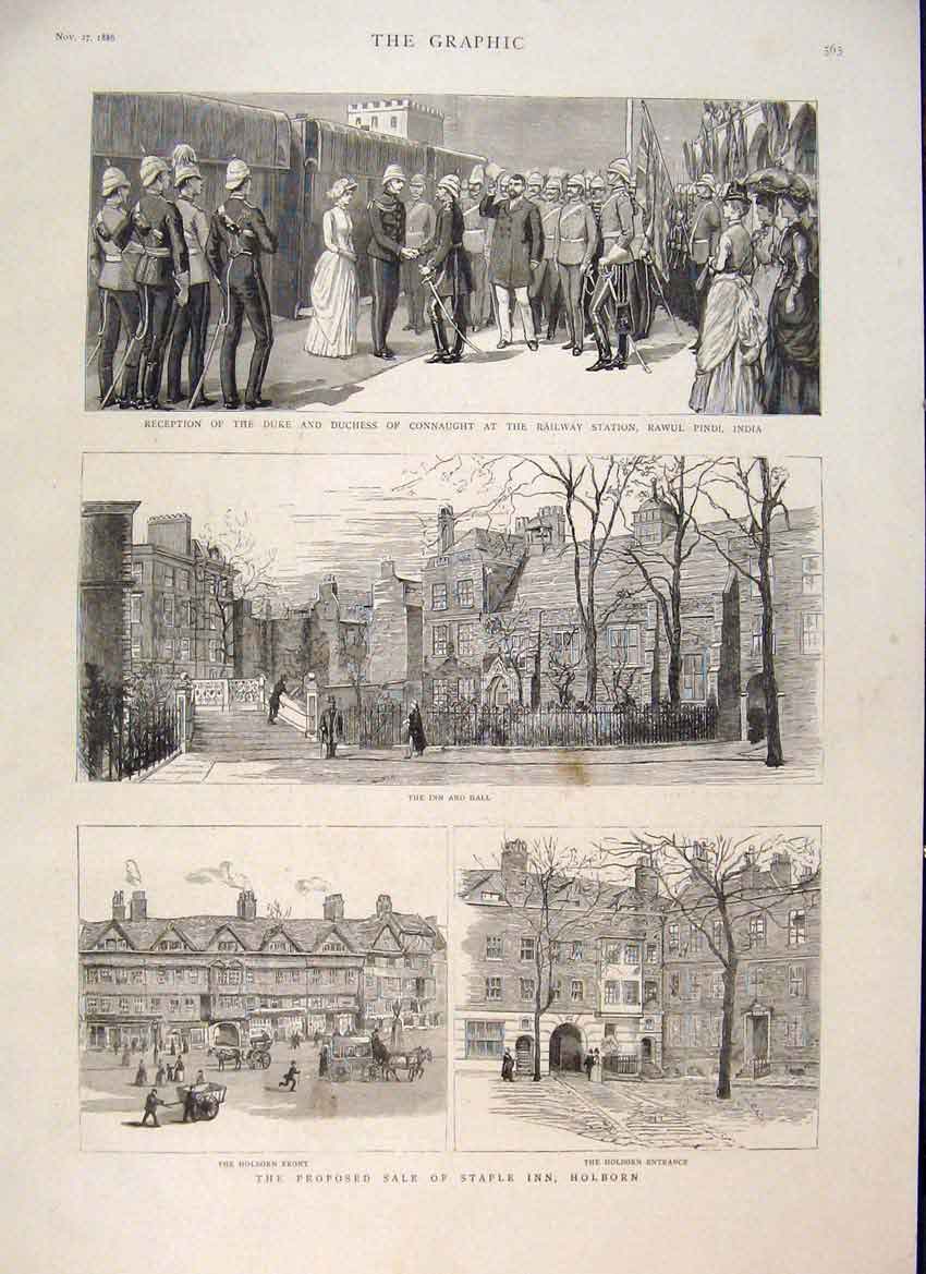 Original Old Antique Print India Railway Duke Connaught Staple Inn Holborn 1887