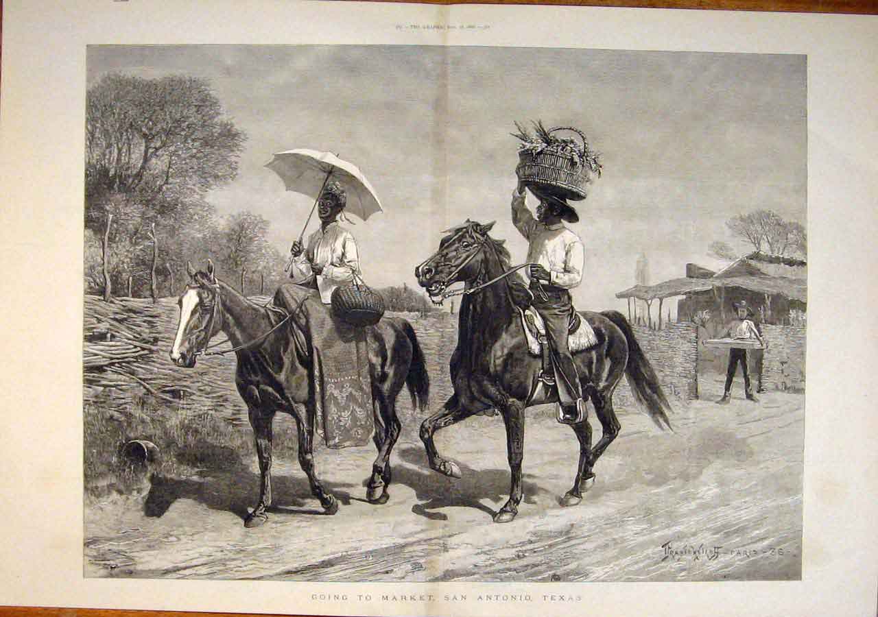 Old Antique Print San Antonio Texas Market Pranishnikoff America Usa 1887 19th